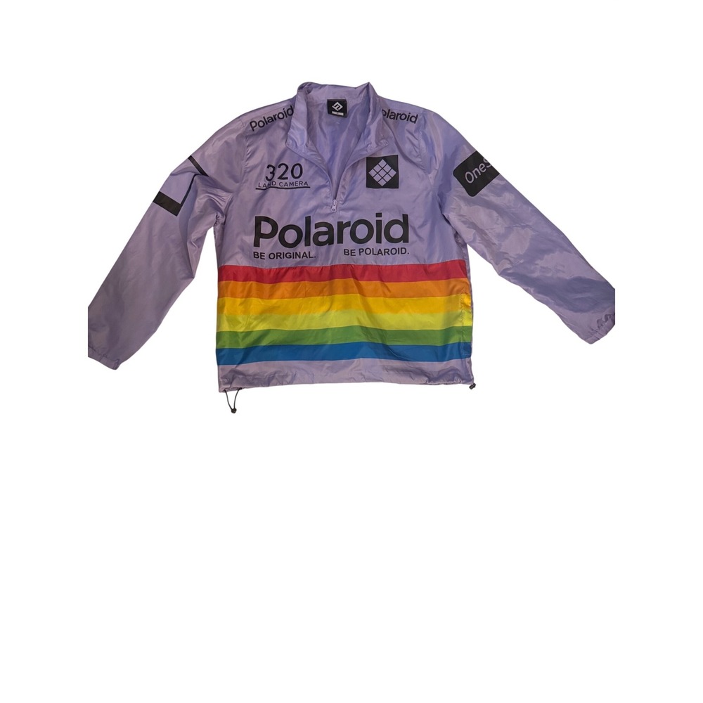 Polaroid Rainbow Windbreaker Jacket Purple 320 Land Camera Logo Pullover‎ XL
